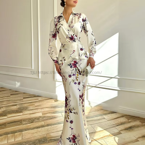 Women's Printed Long-Sleeved <b>Tie</b>-Front and Skirt 2-Piece <b>Set</b> Fashion - Product Image 6