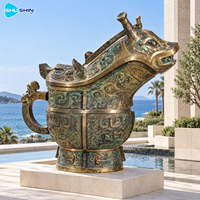 Vase rituel en bronze antique, sculpture en laiton et cuivre patiné, art personnalisé pour musée, hôtel, hall, cour, complexe hôtelier, place publique