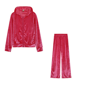 Ensemble De Survêtement Personnalisé en <span class=keywords><strong>Velours</strong></span> Juteux avec Strass pour <span class=keywords><strong>Femme</strong></span>, Haut Long à Capuche et Pantalon, Tenue Décontractée Deux Pièces pour Printemps Automne - Product Image 4