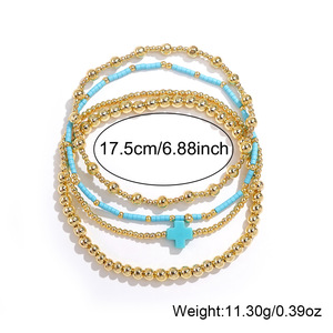 Set di <span class=keywords><strong>gioielli</strong></span> di design bracciale multistrato placcato in <span class=keywords><strong>oro</strong></span> ciondolo a croce tratto fatto a mano con perline <span class=keywords><strong>gioielli</strong></span> Boho per donne regalo - Product Image 4
