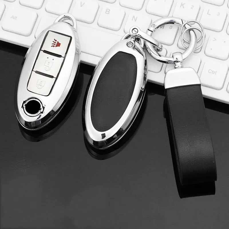 Zinc alloy Car Key Case fit for Nissan Altima Maxima Murano Rogue Sentra Smart Remote First layer Leather Key fob cover