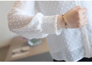 2023 Lente Lange Mouw Wit Shirt Mode Tops Casual Kantoorkleding Dameskleding Koreaanse Sneeuwvlokken Knoop O-hals Blouse