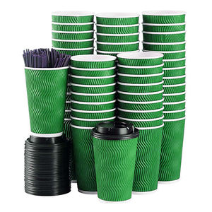Gobelet en papier pour café jetable compostable écologique imprimé personnalisé avec couvercle 8oz 12 oz gobelet en papier ondulé double paroi pour café - Product Image 5