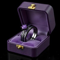 Bague de mariage noire tendance pour couple, sertie de zircon cubique brillant, bague de fiançailles pour homme et femme, ensemble de bijoux
