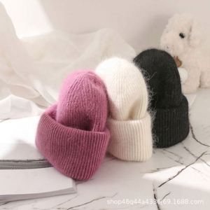 Chapeaux d'hiver pour femmes en angora, bonnet en poils de lapin longs, bonnet tricoté en fil acrylique - Product Image 2