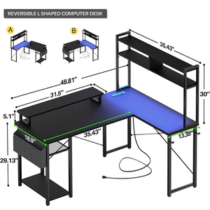 <span class=keywords><strong>Escritorio</strong></span> Gaming RGB en Forma de L, Grande, para Esquina, Mesa de Juego para Computadora, Fabricante de Escritorios Gaming Negros para PC <span class=keywords><strong>con</strong></span> Tomas de Corriente - Product Image 2