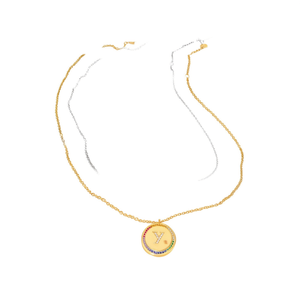 Collana con Ciondolo a Forma di Lettera Y con Diamante, Catena da 2 Cm in Acciaio, Tono Oro e Argento - Product Image 1