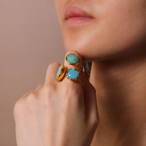 Moda Simple <span class=keywords><strong>Natural</strong></span> azul turquesa howlita azul Aventurina TianHe piedra brillo anillo abierto para fiesta - Product Image 2
