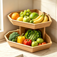 Panier de rangement en bois à 2 niveaux pour fruits et légumes, support d'angle gain de place pour fruits, légumes, collations et produits frais