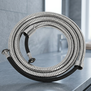 Tuyau de douche spiralé Mucit Home en acier tressé, raccord 1/2, avec écrou - pivotant à 360° - anti-torsion - haute qualité - 150 cm - Product Image 2
