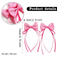 Barrettes à cheveux en tissu faites à la main, nœuds en gros-grain à carreaux vichy avec longues franges, accessoires pour cheveux pour enfants et filles, pinces à cheveux pour queue de cheval