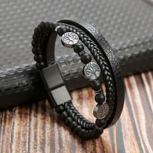 Bracelet en cuir tressé multicouche pour homme, charme Arbre <span class=keywords><strong>de</strong></span> Vie, perles en œil <span class=keywords><strong>de</strong></span> tigre naturel, fermoir magnétique en alliage, bijoux décontractés - Product Image 5