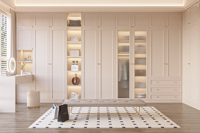 Armoire autoportante crème avec coiffeuse intégrée et éclairage LED, meuble de rangement moderne pour chambre, appartement, centre commercial