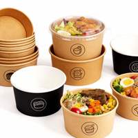 Mangkuk Kertas Biodegradable Sekali Pakai 500ml-1000ml Lapisan PE Ganda untuk Buah, Mie, Sup, Es Krim, Nasi, Salad, Gula