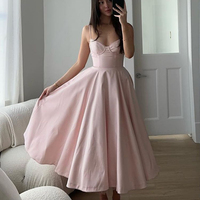 Robe de soirée sexy pour femmes de haute qualité, en maille, à bretelles, rose, élégante, robes pour femmes