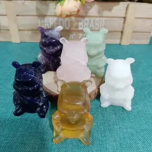 可爱水晶熊天然水晶工艺不同材质熊手工雕刻透明石英北极熊装饰