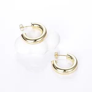 CM YIM 14k Gold Earring Wholesale Glossy Earrings Fashion Women Guangzhou Summer Big Bold Hoop Earrings Brass