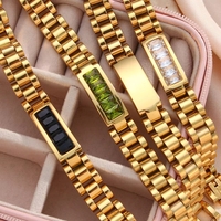 Envío Directo, Correa de Reloj de Alta Calidad con Certificación CE, Resistente al Agua, Brazalete de Acero Inoxidable Chapado en Oro de 18K con Circonitas