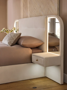 Cama Otomana Tapizada de Chenilla Relajante Modelo Oyster <span class=keywords><strong>Mia</strong></span> con Mesitas de Noche y Espejos con Luces - Product Image 5