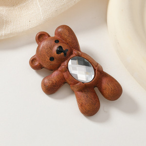 New Autumn/Winter <b>Cute</b> Natural Sandalwood Waving <b>Bear</b> Cookie Gemstone High-Value Rhinestone Braided Hair Clip - Product Image 2