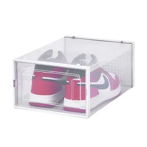 뜨거운 판매 간단한 접이식 방진 거대한 투명 스포츠 신발 상자 스택 플라스틱 신발 보관 상자