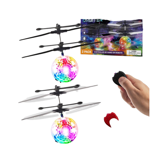 Force1 Orbiter 2PK Flying Orb Ball Rechargeable LED Mini UFO Drone Toys Hand Operated Indoor Floating Hover Kids' Remote
