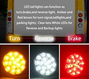 تخفيضات هائلة مصباح خلفي للشاحنة 24 فولت أحمر كهرمان أبيض 4 بوصة مستدير مصباح خلفي للشاحنة مكون من 16 مصباح ليد لمقطورة الشاحنة