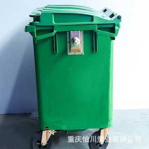 ถังขยะ 660 ลิตร ทรงสี่เหลี่ยม สำหรับภายนอกอาคาร ทำจาก HDPE พร้อมล้อ สีเขียว - Product Image 3