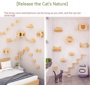 Structure d'escalade murale moderne en bois massif pour chat, 4 niveaux, petite <span class=keywords><strong>cage</strong></span>, plateforme de saut, nid panoramique, hamac, carton écologique - Product Image 5