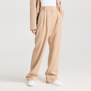 Oem produttore personalizzato Casual a vita alta con cerniera a doppia piega tasche laterali a gamba larga <span class=keywords><strong>pantaloni</strong></span> da <span class=keywords><strong>donna</strong></span> <span class=keywords><strong>pantaloni</strong></span> <span class=keywords><strong>Beige</strong></span> - Product Image 1