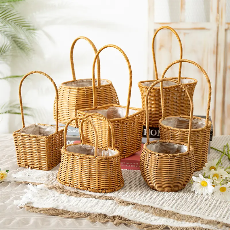 New Arrival Discount Wholesale Large Wall Hanging Gift Fruit Easter Egg Wicker Baskets With Handles Plastic Rattan Flower Basket