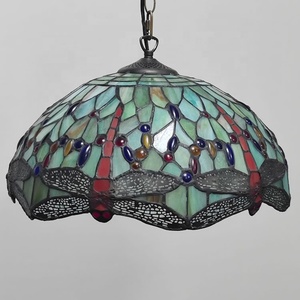 Lámpara de Techo Estilo Tiffany LongHuiJing de 16 Pulgadas de Ancho, Lámpara de Vidrio con Diseño de Libélula Roja, Hecha a Mano, Decoración Vintage - Product Image 2