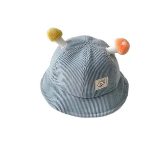 Topi bayi corduvet, model baru musim gugur dan musim dingin topi mangkuk jamur anak-anak topi ember
