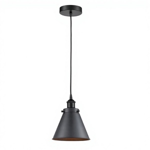 Bell Shape Iron Glass Pendant <b>Light</b> E12 LED Adjustable Height Middle Size <b>Dining</b> Mounted Ceiling Fixture 3500K Black - Product Image 4