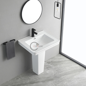 Lavabo de columna de cerámica blanca básica y económica para decoración de viviendas de alquiler - Product Image 3