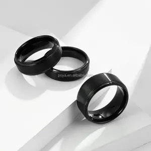 Poya Ready To Ship Plain 6mm 8mm 10mm Brushed Black Tungsten Carbide Wedding Ring For Men