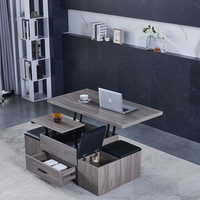Table Basse Relevable en Bois Multifonctionnelle avec 4 Petits Tabourets pour Salon