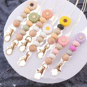 Llavero con diseño de margarita colorida, ecológico, con logotipo personalizado, de moda, con clip de silicona y cuentas, soporte para credencial - Product Image 2