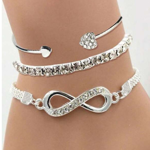 Fashion 3Pcs/Set Full Rhinestone Crystal Heart Open Charm Bangle <strong>Bracelet</strong> Set Multilayer <strong>Infinity</strong> <strong>Bracelet</strong> for Women Jewelry - Product Image 4