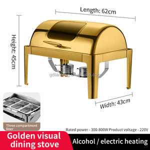 家庭用ステンレス鋼ビュッフェキッチン機器ゴールデンチャフィングディッシュ食品暖かいモダンな電気デザインホテル - Product Image 4