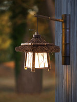 Lampe murale LED rétro japonaise en bambou tressé et acrylique, blanc chaud, étanche IP65, pour cour, zones résidentielles et salons de thé