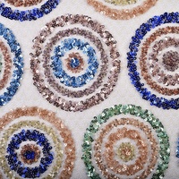 Tissu en Tulle Brodé de Paillettes Œil de Paon Colorées, 100% Polyester Respirant, Dentelle Perlée Lourde pour Robe de Mariée et de Soirée