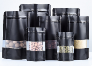 Bolsa Doypack Negra de Grado Alimenticio para Snacks, Patatas Fritas, Alimentos para Mascotas, Azúcar, con Ventana - Product Image 2