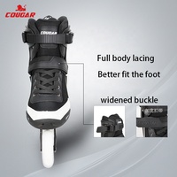 Patins à roulettes en ligne pour adultes, modèle Cougar, noir et blanc, avec semelle rigide, roulements haute vitesse, roues résistantes pour le patinage en parc et en rue