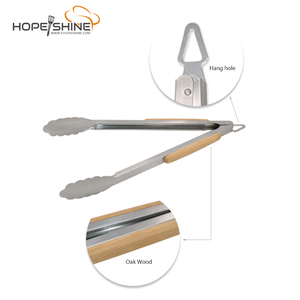 Vente chaude Manche En Bois En Acier Inoxydable Gadgets De <span class=keywords><strong>Cuisine</strong></span> Outils Pain <span class=keywords><strong>Viande</strong></span> BBQ Pinces À Aliments Pour L'extérieur - Product Image 6