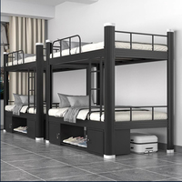 Lit en métal moderne à deux étages avec lits superposés en acier à 2 niveaux, armoire de rangement inférieure pour dortoir d'étudiant, hôtel