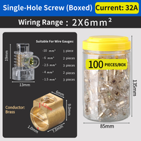 Bloc de bornes à ressort en laiton isolé transparent pour usage industriel, 2*6 MM, 100 pièces, 32A max. ampères continus, connexion par vis