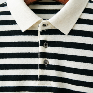 Polo en tricot rayé pour <span class=keywords><strong>homme</strong></span>, coupe classique à manches courtes, col côtelé noir et blanc, vêtements en tricot pour <span class=keywords><strong>homme</strong></span>, vente en gros - Product Image 4