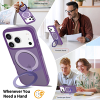 Coque de téléphone magnétique transparente givrée antichoc avec béquille pliable et support rotatif à 360° pour iPhone 17 16 15 Pro Max
