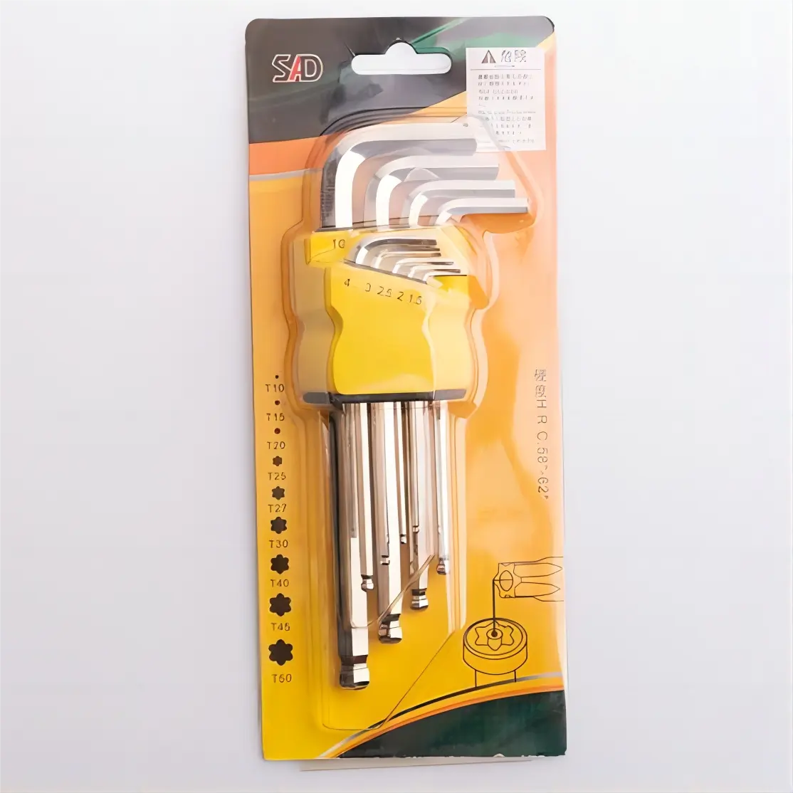 T10 T15 T20 T25 T27 T30 T40 T45 T50 Carbon thép bóng điểm đầu 9 cái L loại Hex Key Set chín miếng L-type allen key Wrench Set